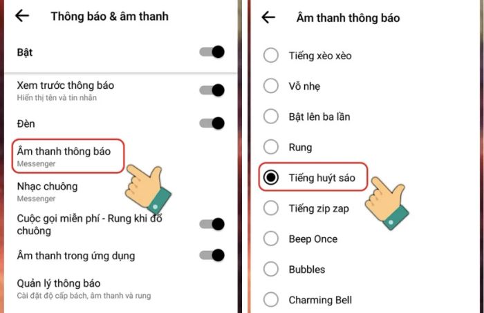 Chọn loại âm thanh thông báo phù hợp