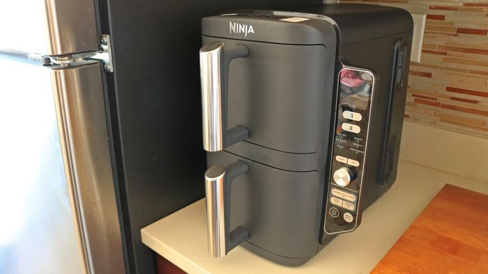 A Ninja DoubleStack air fryer sitting on a kitchen countertop.