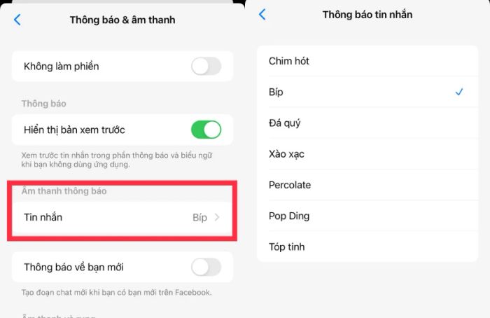 Thay đổi âm thanh thông báo và nhạc chuông