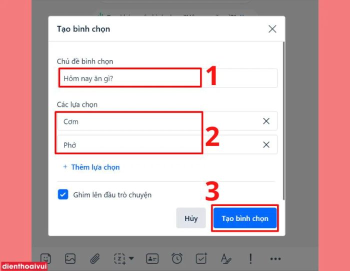 Hướng dẫn bình chọn trên Zalo qua máy tính - Bước 2