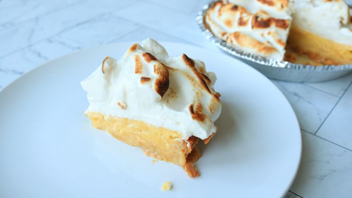 A slice of pie served on a plate, ready to enjoy.