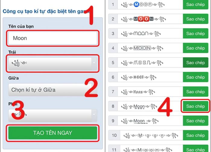 Sử dụng công cụ tạo ký tự đặc biệt để đổi tên