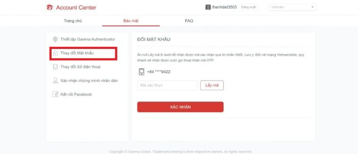 Chọn tùy chọn để thay đổi mật khẩu.