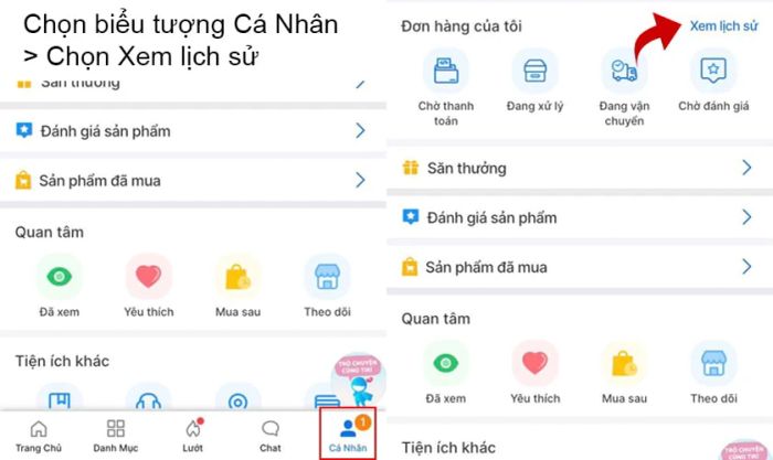 Chọn mục Xem lịch sử