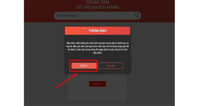 Garena sẽ gửi thông báo xác nhận lần cuối để xác nhận thông tin