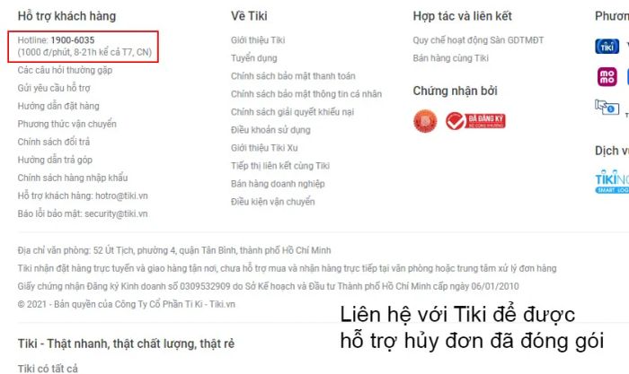 Hủy đơn hàng khi đã đóng gói