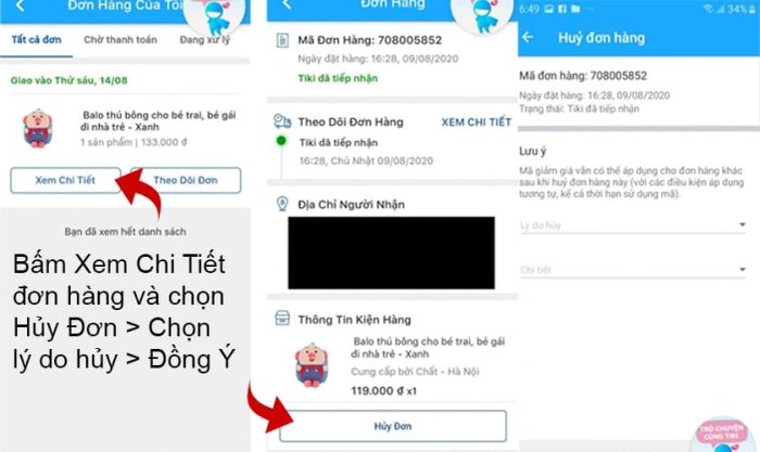 Chọn xem chi tiết đơn hàng