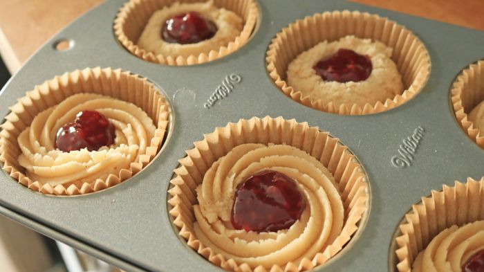 Cupcake liners filled with cookie dough