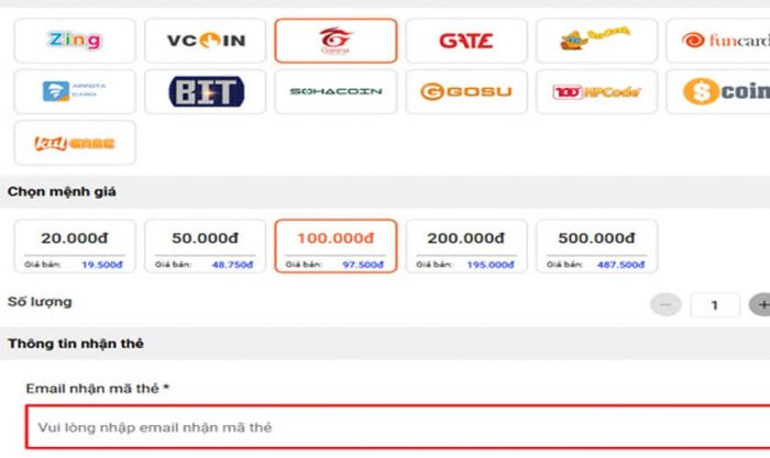 Nạp thẻ Garena thông qua ZaloPay