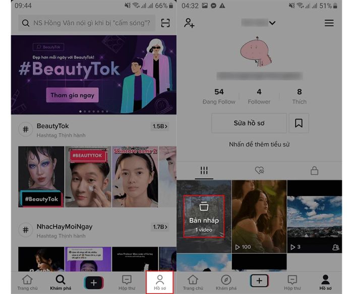 Chọn mục “Bản nháp”