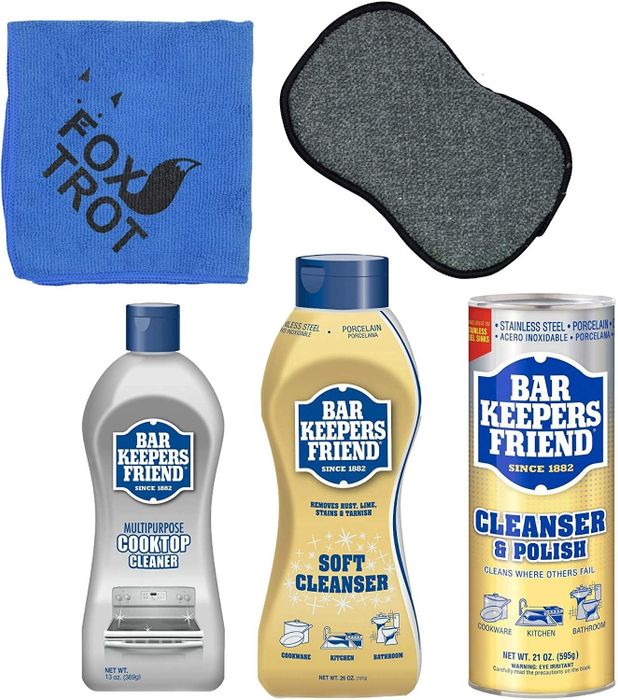 A display of the three different Bar Keepers Friend products, each one designed to tackle a specific cleaning challenge.