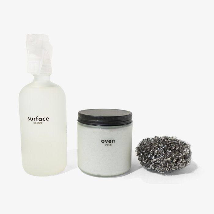 A sprayer, oven scrub, and steel wool