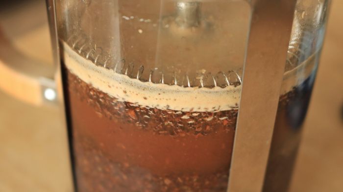 Coffee brewed in a French press.