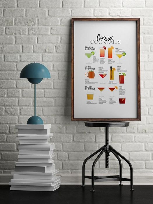 A downloadable image featuring a collection of illustrated classic cocktails, complete with step-by-step instructions for crafting them.