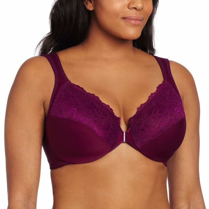 A model wearing the bra in a striking red color.