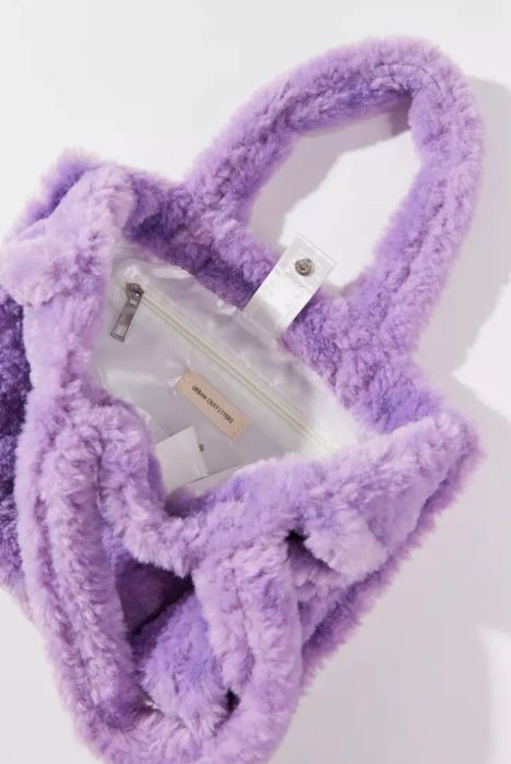 Fuzzy tote in a rich purple shade