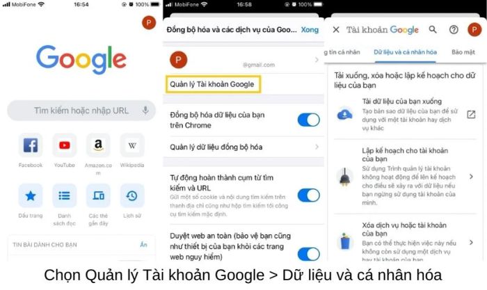 Chọn mục Dữ liệu và cá nhân hóa