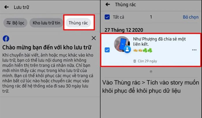 Hướng dẫn khôi phục story đã xóa trên Facebook qua điện thoại