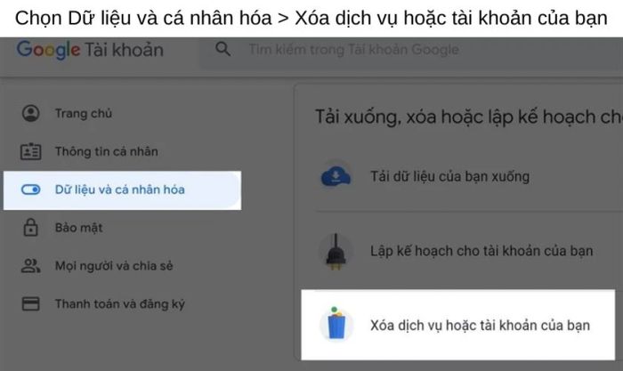 Chọn mục Xóa dịch vụ hoặc tài khoản.