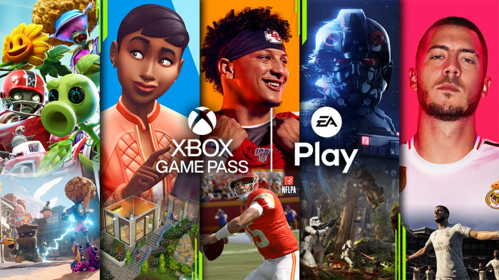 Promotional image of Xbox Game Pass showcasing various game screenshots