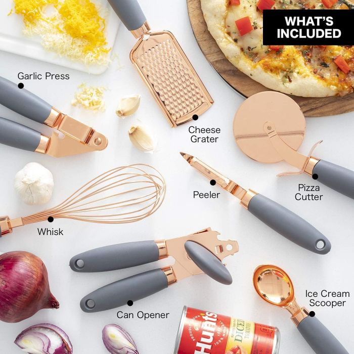 A variety of kitchen utensils.