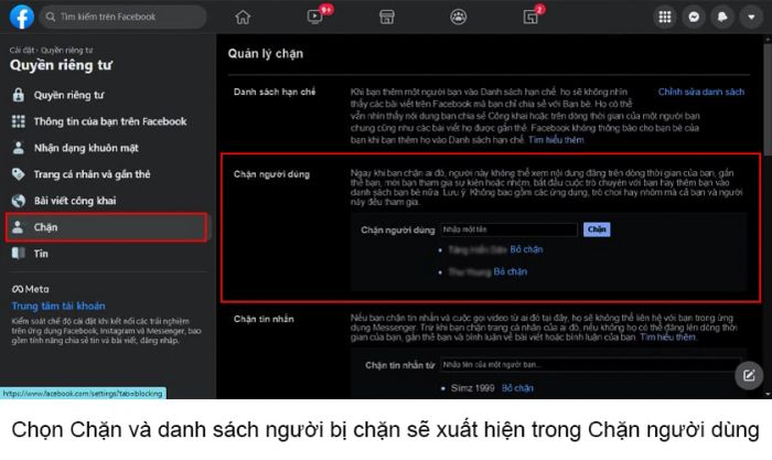 Cách bỏ chặn bạn bè từ trình duyệt web Facebook trên máy tính