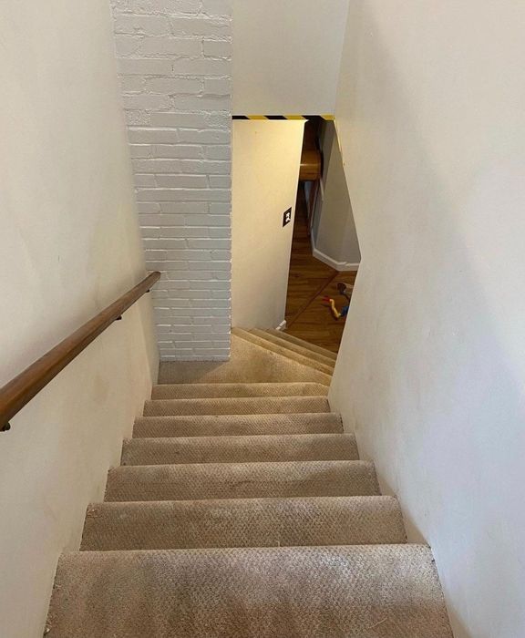 The same stairs, now free from salsa stains and looking spotless.