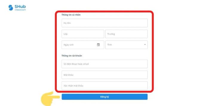 shub.edu.vn đăng ký tài khoản cho học sinh