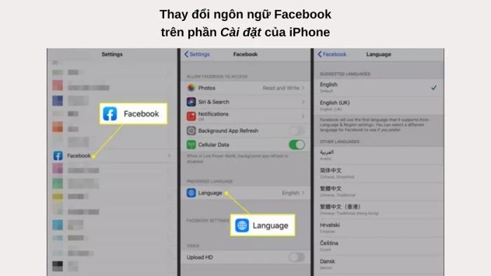 Hướng dẫn thay đổi ngôn ngữ Facebook trên điện thoại iPhone