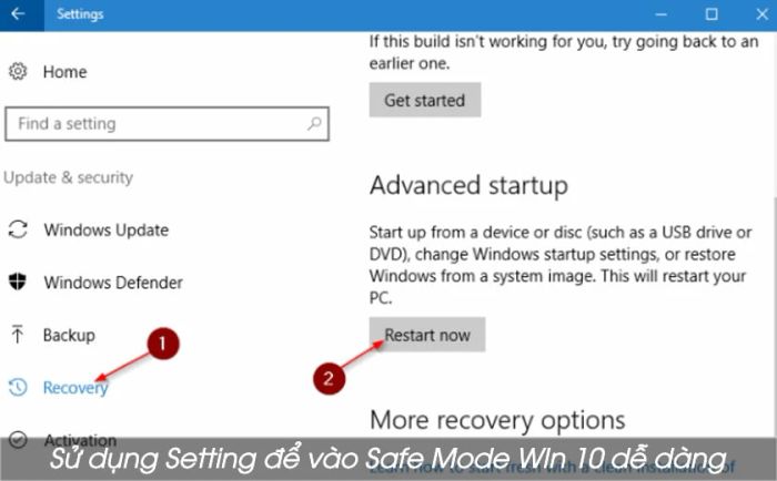 Truy cập chế độ Safe Mode Windows 10 thông qua Setting