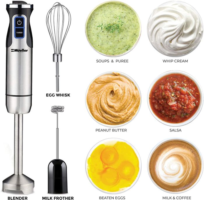 The blender, milk frother, and egg whisk, capable of beating eggs, frothing milk or coffee, making salsa, whipping cream, and even pureeing soups.