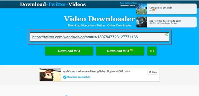 Dán liên kết video đã sao chép vào ô nhập URL