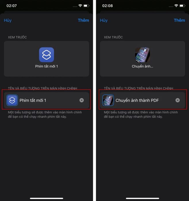 Sử dụng phím tắt để chuyển đổi ảnh thành PDF trên iPhone.