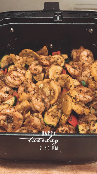 A reviewer's shrimp, perfectly cooked in the air fryer, proving that delicious can also be healthier.