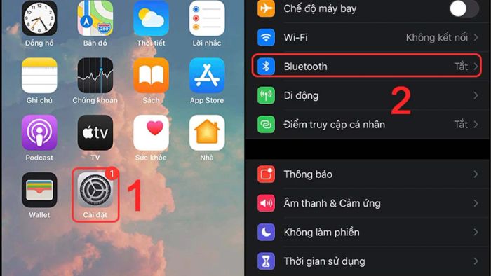 Mở ứng dụng Cài đặt trên điện thoại và tìm chọn mục Bluetooth