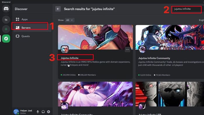 Hướng dẫn tham gia Discord Jujutsu Infinite - bước thứ hai