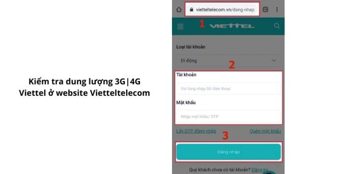 Cách kiểm tra dung lượng 3G hoặc 4G Viettel trên website Vietteltelecom