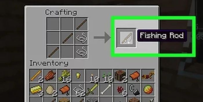 Chế tạo cần câu cá (fishing rod) trong game Minecraft miễn phí.