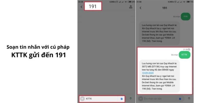 Cách kiểm tra dung lượng 3G hoặc 4G Viettel bằng tin nhắn tổng đài 191