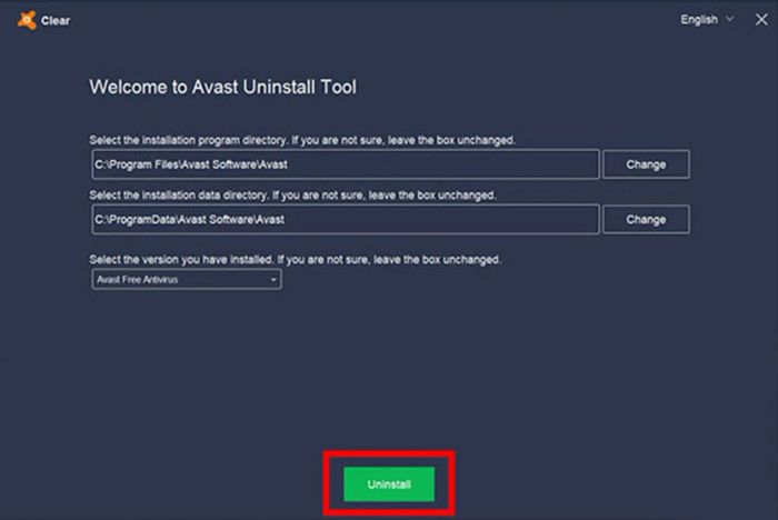 Cách gỡ bỏ Avast Free Antivirus bằng phần mềm Avast Clear
