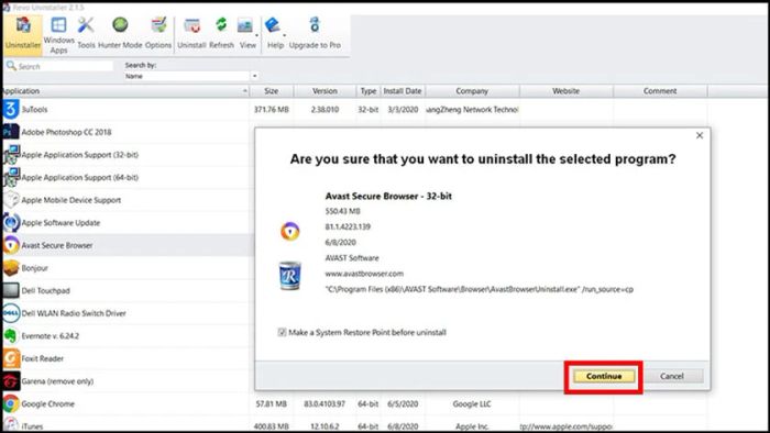 Sử dụng phần mềm Revo Uninstaller để gỡ cài đặt