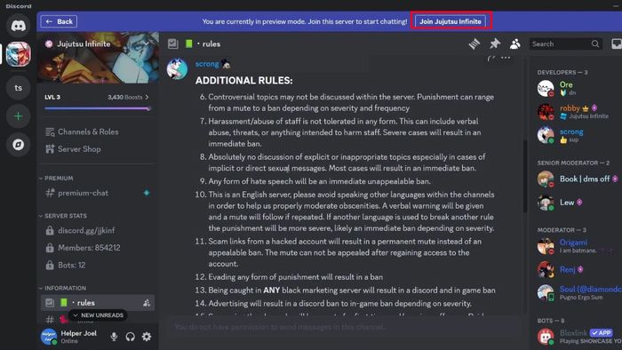 Hướng dẫn tham gia Discord Jujutsu Infinite - bước 3