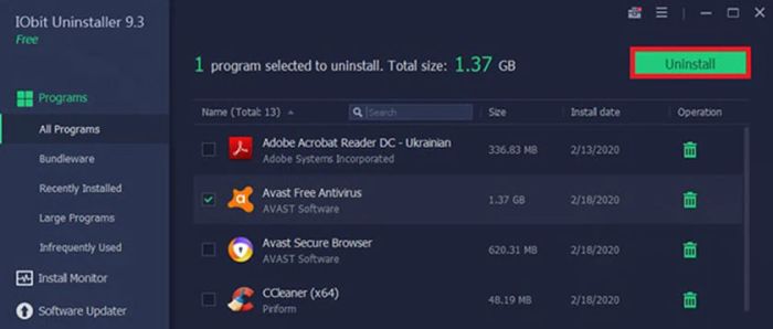 Sử dụng phần mềm IObit để gỡ cài đặt