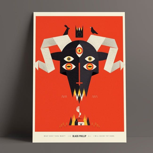 A minimalist print in bold colors, inspired by the movie *The Witch*.