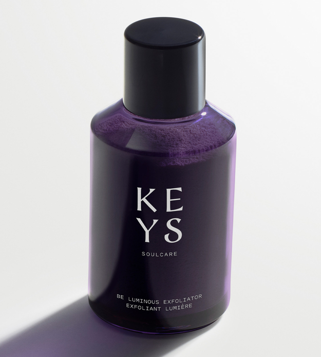 The striking purple exfoliator bottle.