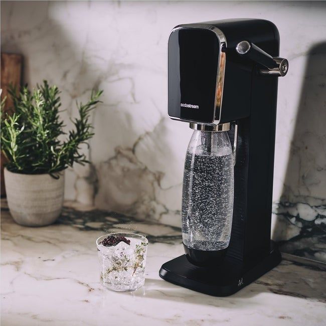 A sleek product shot of the SodaStream in its stylish black finish.