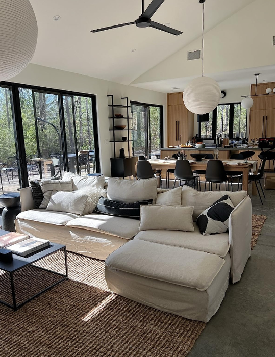 A reviewer's rug displayed in a spacious living room.
