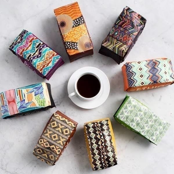 An array of coffee bags sourced from around the world