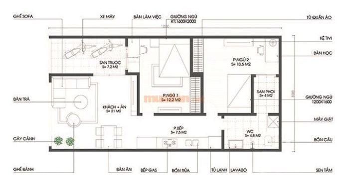 Bản thiết kế nhà ống 1 tầng 5x17m