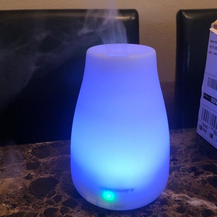 Reviewer image of a calming blue essential oil diffuser